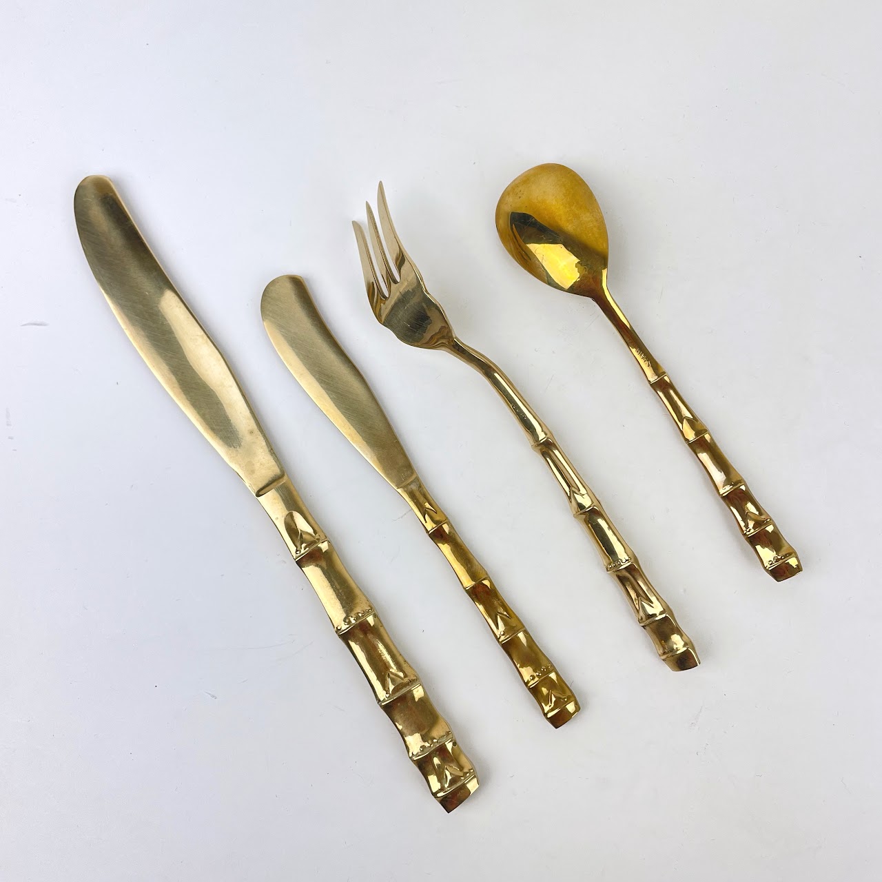 Vintage House of Siam Brass Bamboo Flatware Set