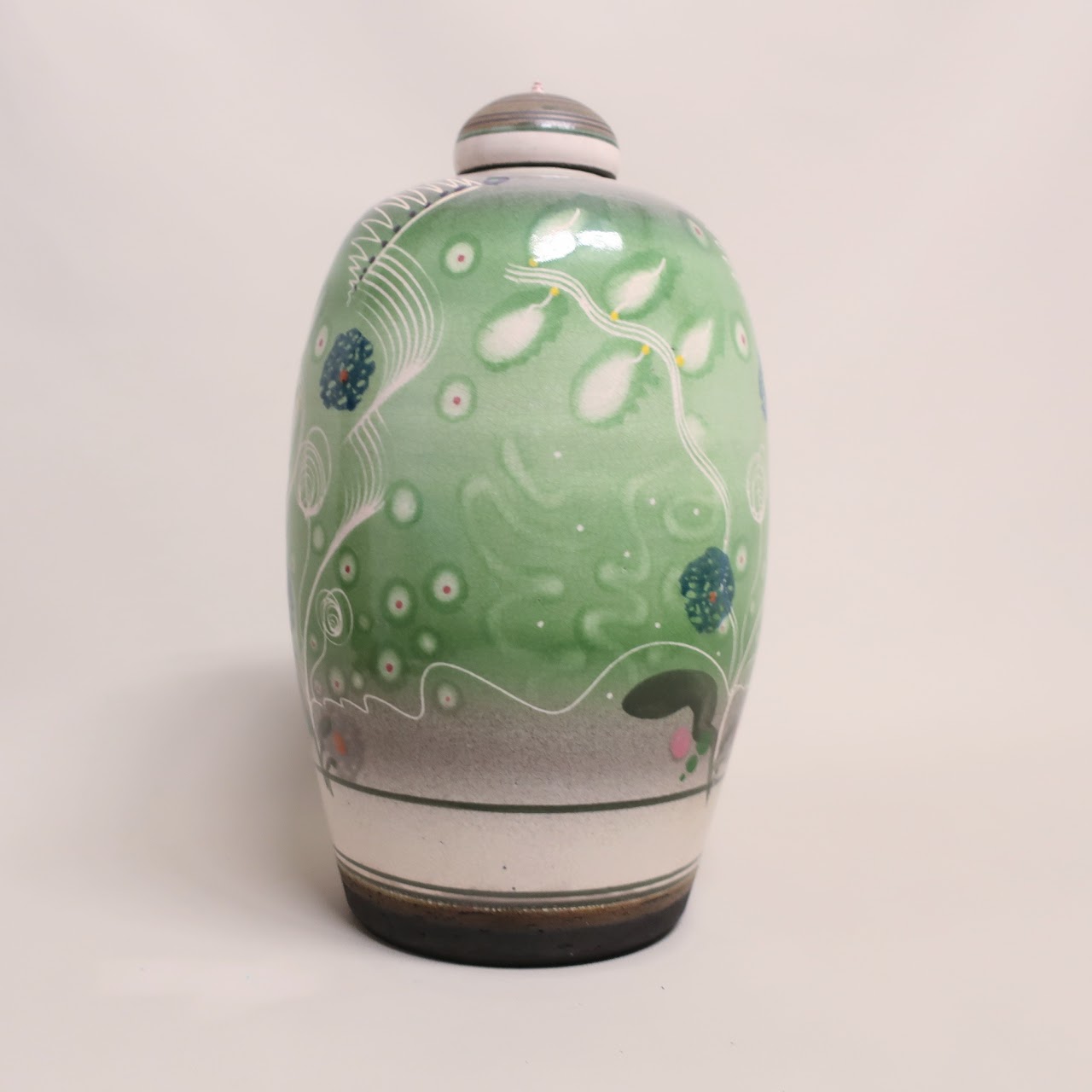 Abstract Floral Ceramic Lidded Jar