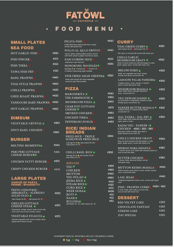 Fat Owl menu 