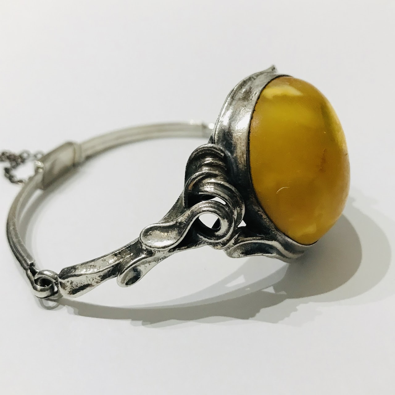 800 Silver & Butterscotch Amber Art Nouveau Bracelet