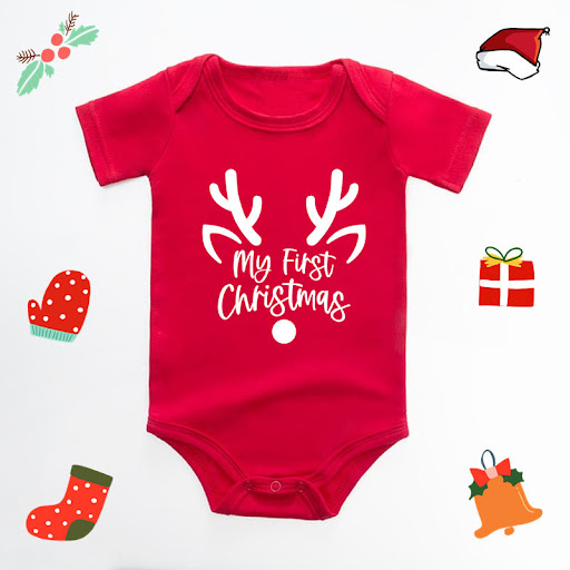Title 7, Merry Christmas Red Deer Baby Jumpsuit Romper F...