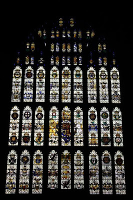 Stained glass window in Westminster Hall in the Houses of Parliament in the UK