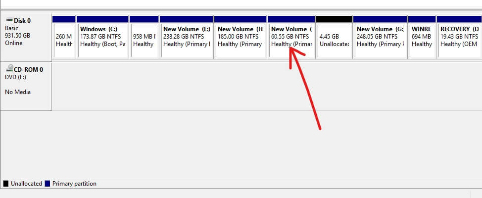 Nyní bude vytvořen nový diskový svazek I s pamětí 60,55 GB