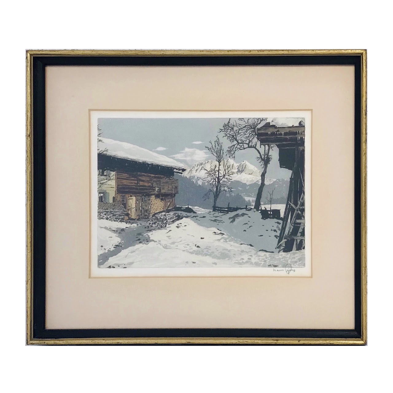 Signed Winter Scene Lithograph