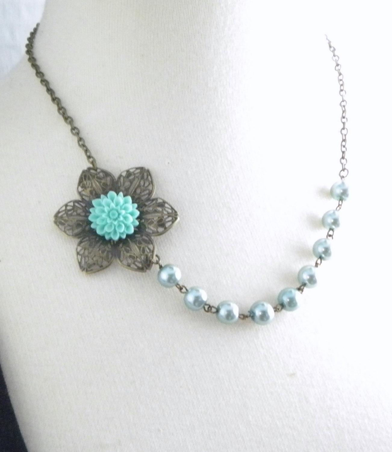 Aqua Blue Wedding Flower Necklace. From cymbaline84