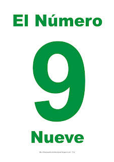 Lámina para imprimir el número nueve en color verde