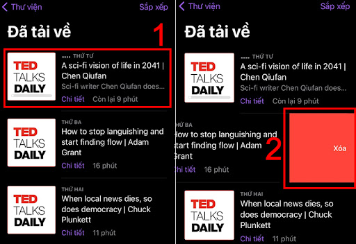Vuốt sang trái chọn Xóa để xóa