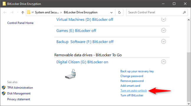 Active el desbloqueo automático para una unidad cifrada con BitLocker