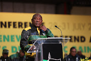 President Cyril Ramaphosa at the Nasrec Expo Centre in Johannesburg, during the closing ceremony of the ANC national policy conference.