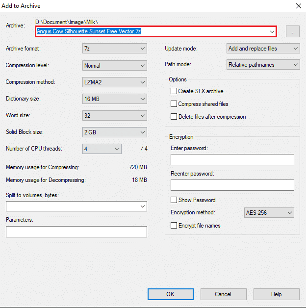 En el campo Archivo, escriba un nombre apropiado para el archivo cifrado en el software de cifrado de carpetas