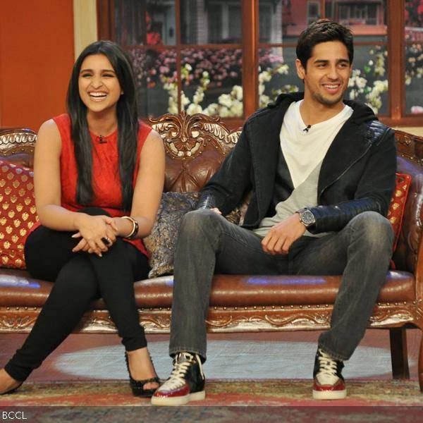 Parineeti Chopra and Sidharth Malhotra have a gala time during the promotion of the movie Hasee Toh Phasee, on the sets of the TV show Comedy Nights With Kapil. (Pic: Viral Bhayani)