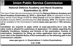 UPSC NDA NA I Exam 2018 Notice www.indgovtjobs.in