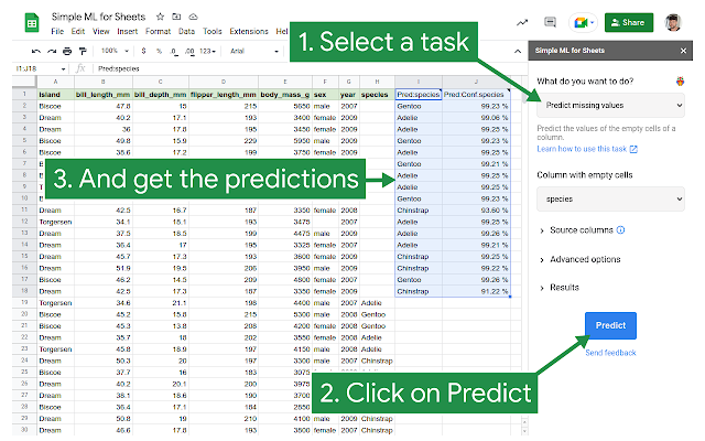 Screenshot of Simple ML for Sheets