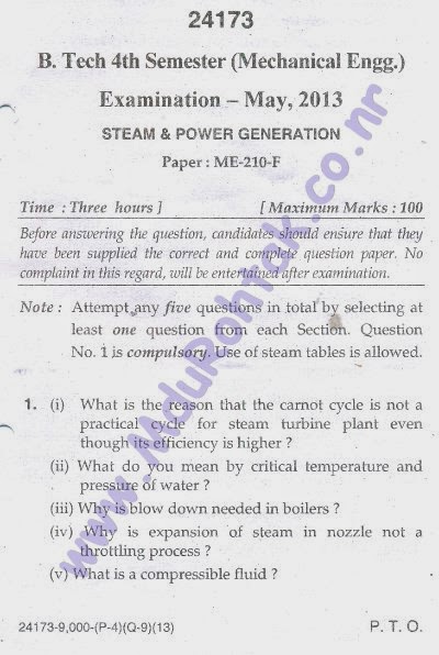 Steam And Power Generation May 2013 B Tech 4th Semester Question Paper Mdu Btech Himani Steam And Power Generation May 2013 B Tech 4th Semester Question Paper Mdu Btech Himani