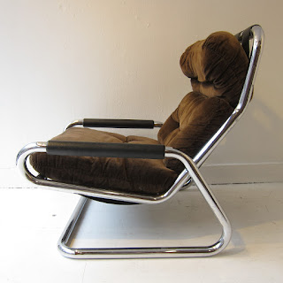 Mid-Century Modern Tubular Chrome Lounge Chair Pair