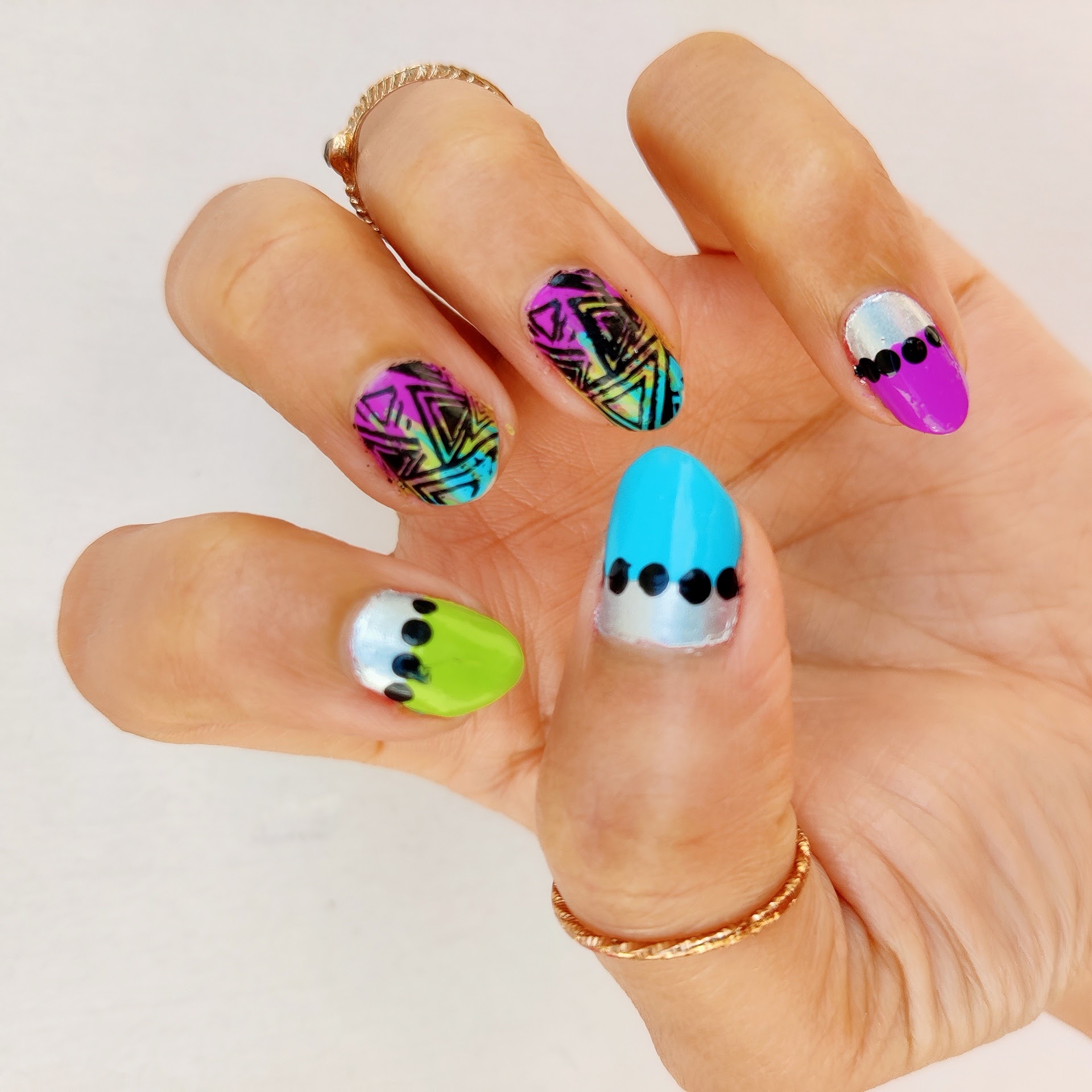 Colorful Bright Summer Nail Art | Marble Effect with Stamping Tutorial