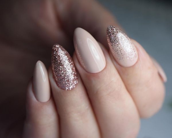 1. Beige and Gold Glitter Nails - wide 2