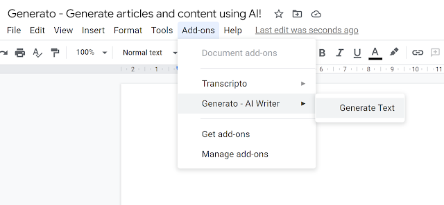 Screenshot of Generato - AI Copywriting - Text generation