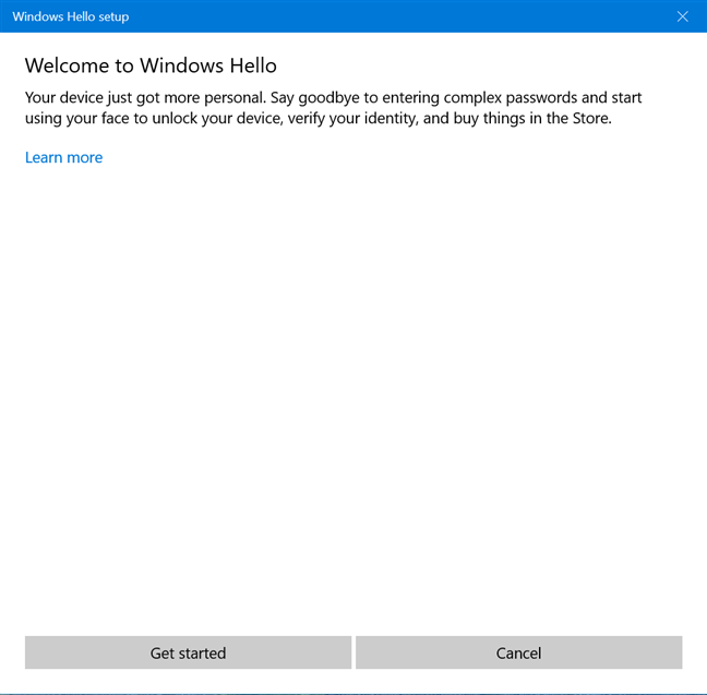 Procedura guidata di installazione di Windows Hello