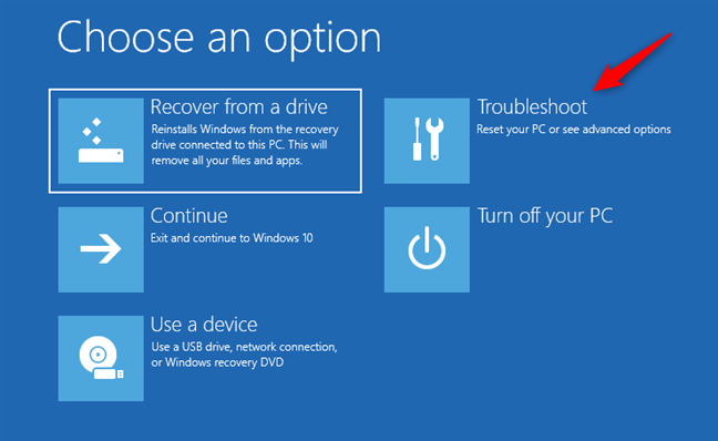 Les options avancées offertes par le lecteur de récupération de Windows 10