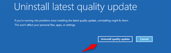 Désinstallez la mise à jour de qualité à l'aide d'une clé USB de récupération Windows 10