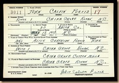 John Calvin Purvis WWII Draft Card.