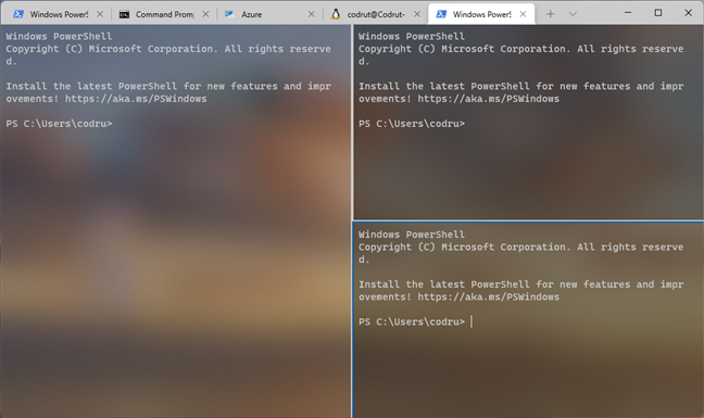 Windows Terminal met gesplitste panelen