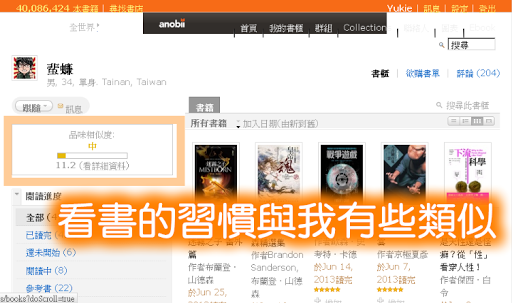 觀看網友的書櫃，發現該網友讀書習慣與我有些類似