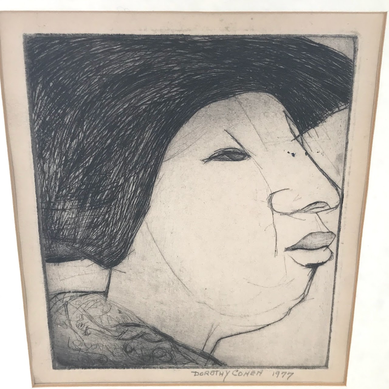 Dorothy Cohen Signed Profile Portrait Etching