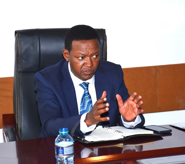 Foreign Affairs CS Alfred Mutua during a meeting with representatives of employment agents on Monday, October 31.