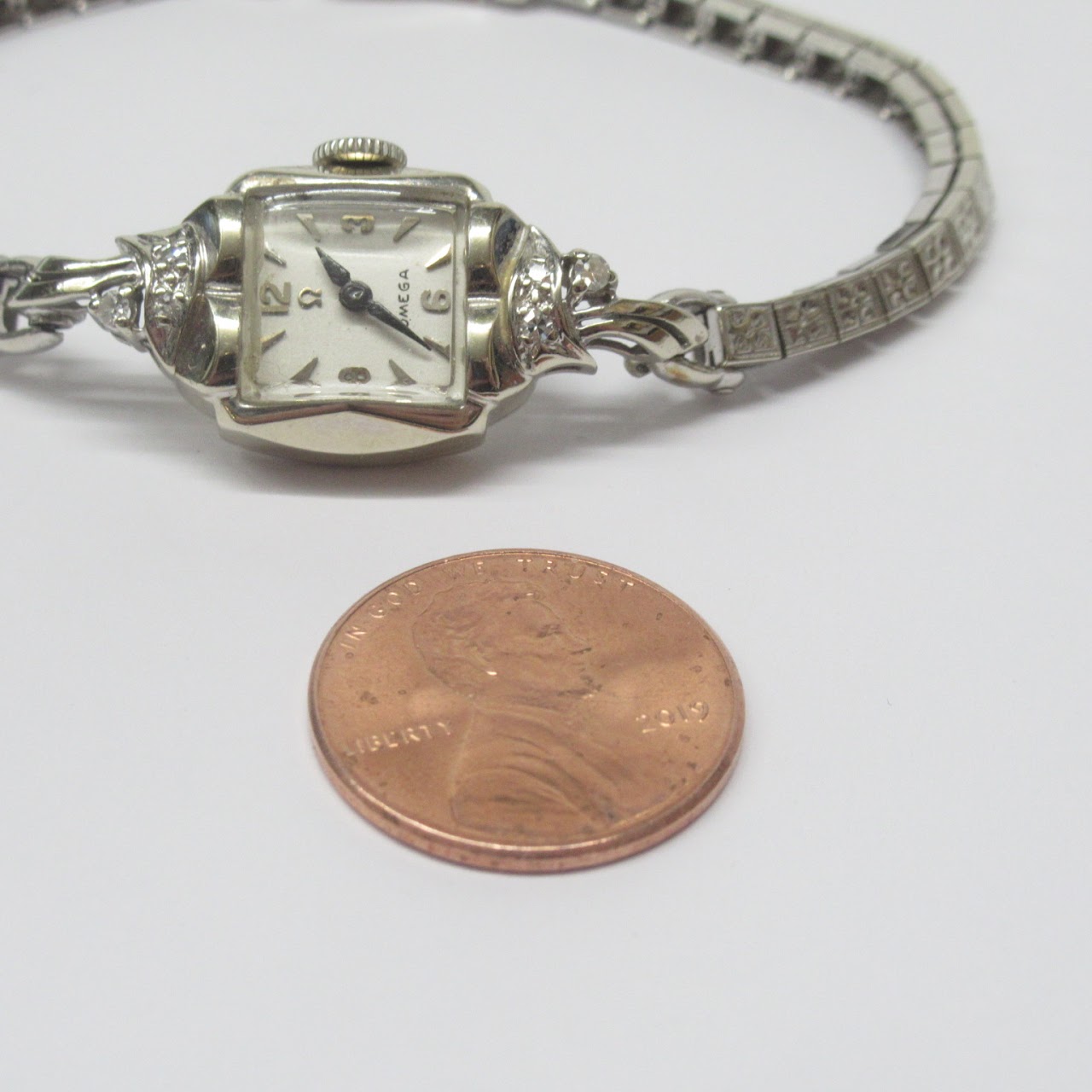 Omega 14K White Gold & Diamond Bracelet Watch