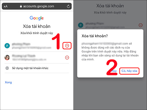 Xác nhận xóa tài khoản Google