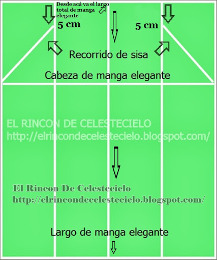 Forma de marcar el recorrido de sisa, el largo total inicia en el orillo superior de la copa de manga