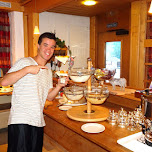 Andrew having breakfast at Hotel Hirschen in Grindelwald, Switzerland 