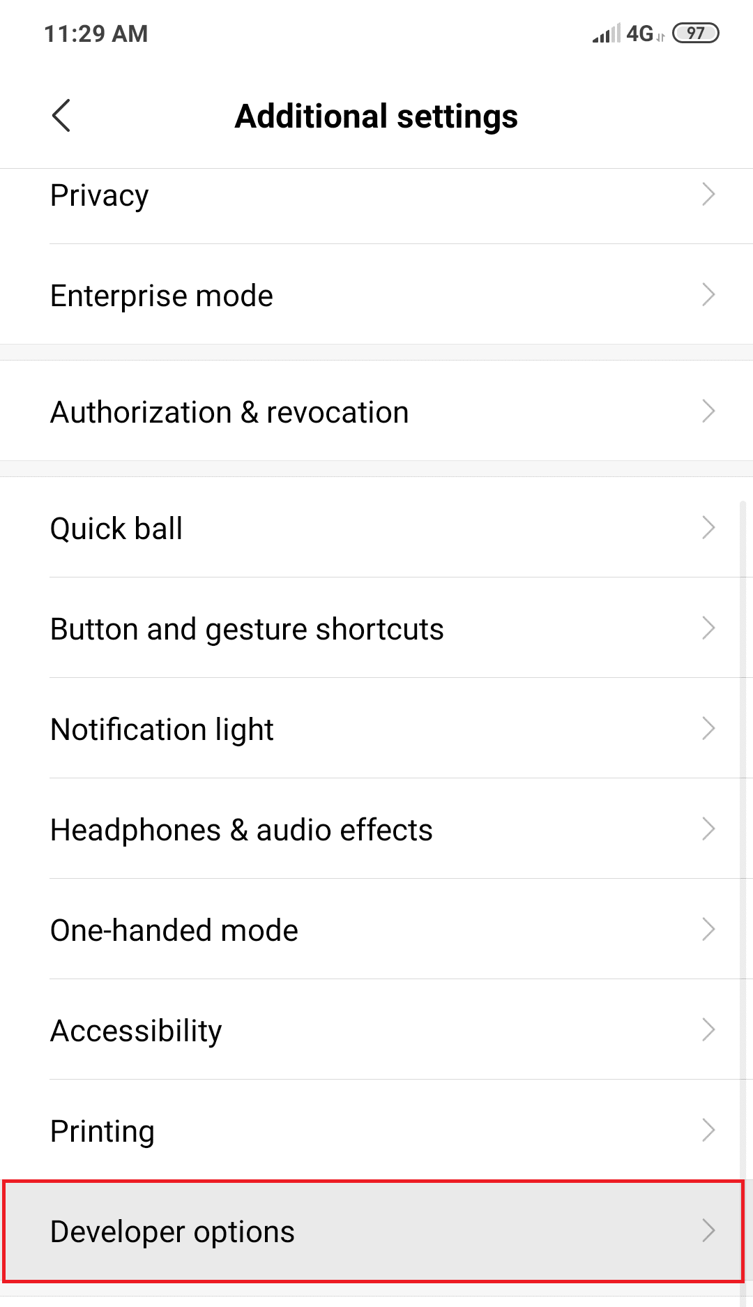 En Configuración adicional, haga clic en Opciones de desarrollador