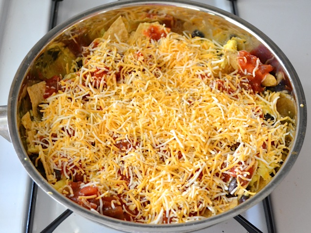 salsa and shredded cheese poured on top 