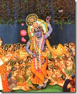 [Krishna lifting Govardhana Hill]