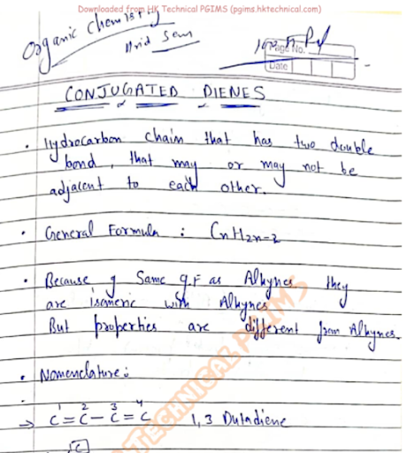2nd sem, organic chemistry, Conjugated dienes 2nd Semester B.Pharmacy ,BP202T Pharmaceutical Organic Chemistry I,BPharmacy,Handwritten Notes,Important Exam Notes,BPharm 2nd Semester,