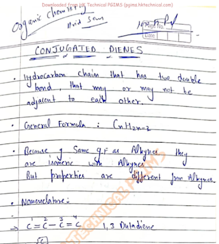 2nd sem, organic chemistry, Conjugated dienes 2nd Semester B.Pharmacy ,BP202T Pharmaceutical Organic Chemistry I,BPharmacy,Handwritten Notes,Important Exam Notes,BPharm 2nd Semester,