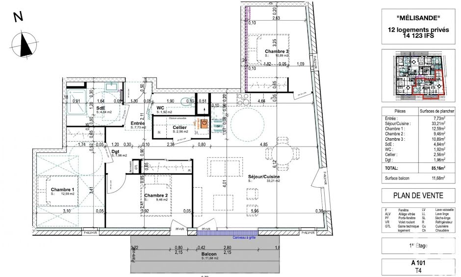 Vente appartement 4 pièces 85 m² à Ifs (14123), 309 000 €