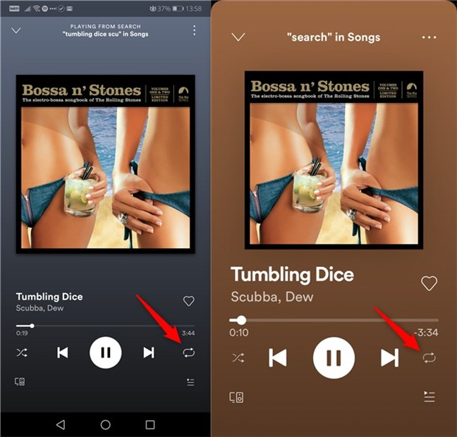 Las opciones disponibles para la canción que se reproduce actualmente en Spotify