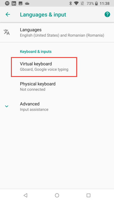 Tik op virtueel toetsenbord in Android 8 Oreo