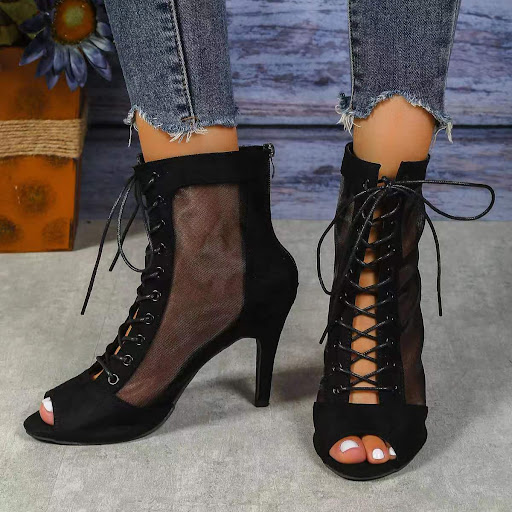Title 12, Womens Mesh Fish Mouth Sandal Boots, Stiletto ...