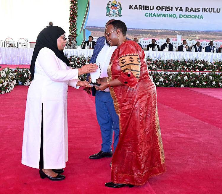 Tanzania's President Samia Suluhu during the launch of the newly unveiled State House in Dodoma Tanzania on May 20,2023.