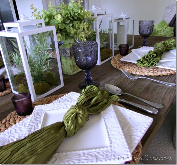 Green, White and Purple Summer Time Tablescape