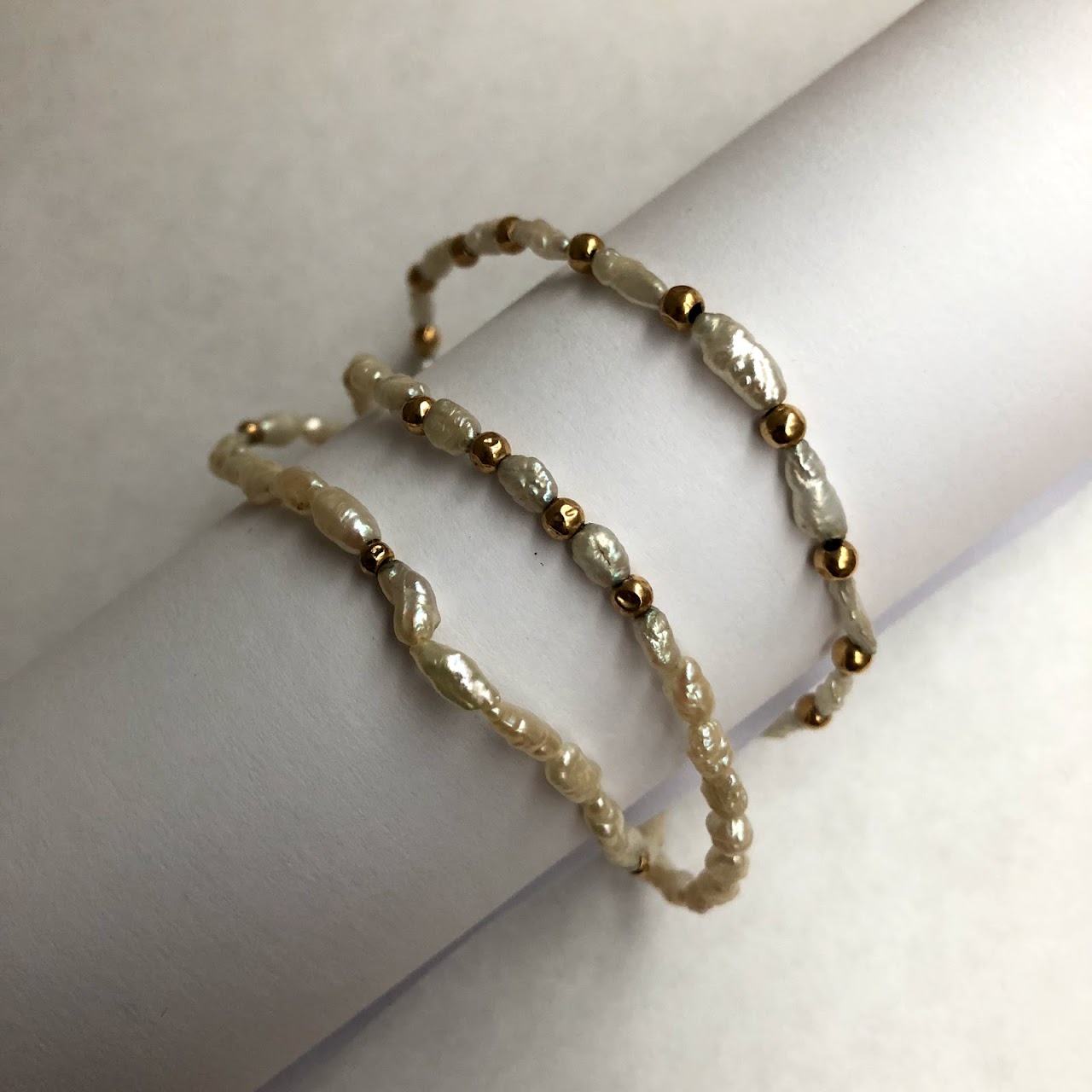 14 K & Seed Pearl Bracelet Trio