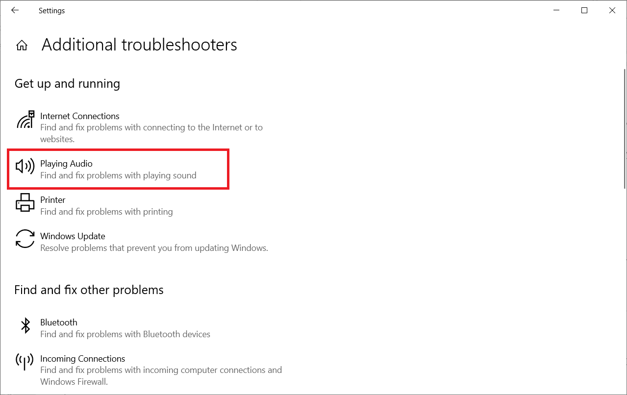 sélectionnez Playing Sound, qui s'affiche dans la section Get up and running.  Correction de l'absence de son dans Firefox sur Windows 10