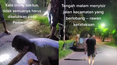 VIRAL! Video Aksi Warga Tambal Jalan Berlubang, Warganet Ramai Sindir Pemerintah