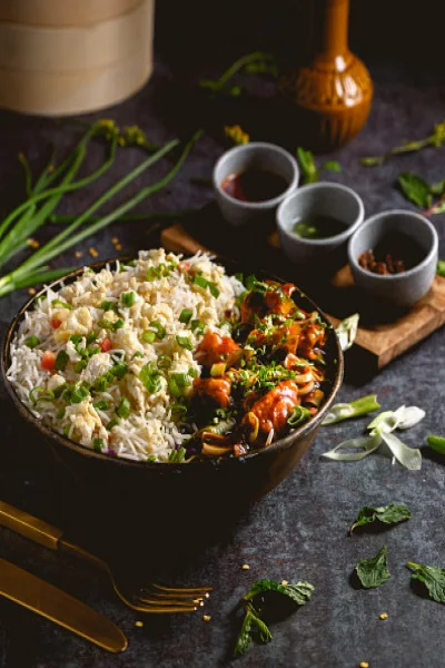 Chicken Manchurian With Egg Fried Rice