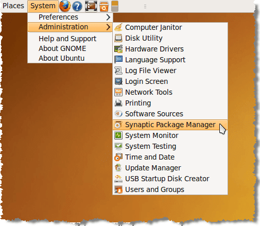 การเข้าถึง Synaptic Package Manager